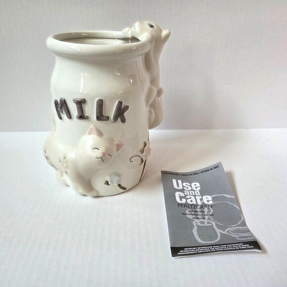 Pfaltzgraff Tea Rose Collection Cat Milk Bottle Utensil Crock w/Utensils NEW - Picture 2 of 9
